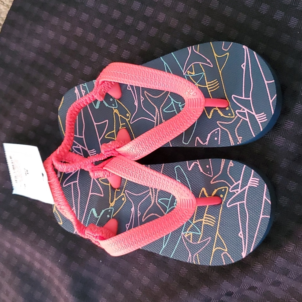 Cat & Jack, red & navy, shark, flip flops, sandals, size 7/8
